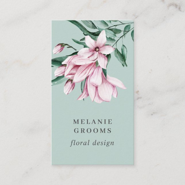 Carte De Visite Magnolia et Eucalyptus vert Floral Botanique (Devant)
