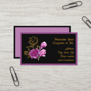 Carte De Visite Magnolia Fleur Dorée Élégante Violette
