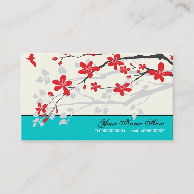 Carte De Visite Magnolia fleurs rouge turquoise bleu floral (Devant)