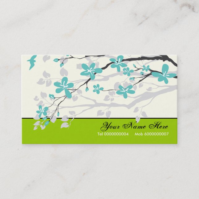 Carte De Visite Magnolia fleurs turquoise vert floral (Devant)