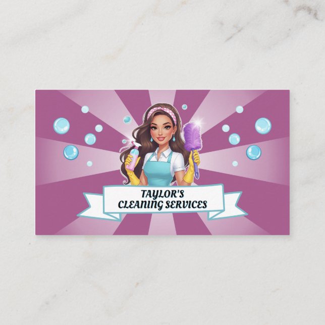Carte De Visite Maid Janitorial Lady House Service de nettoyage de (Dos)