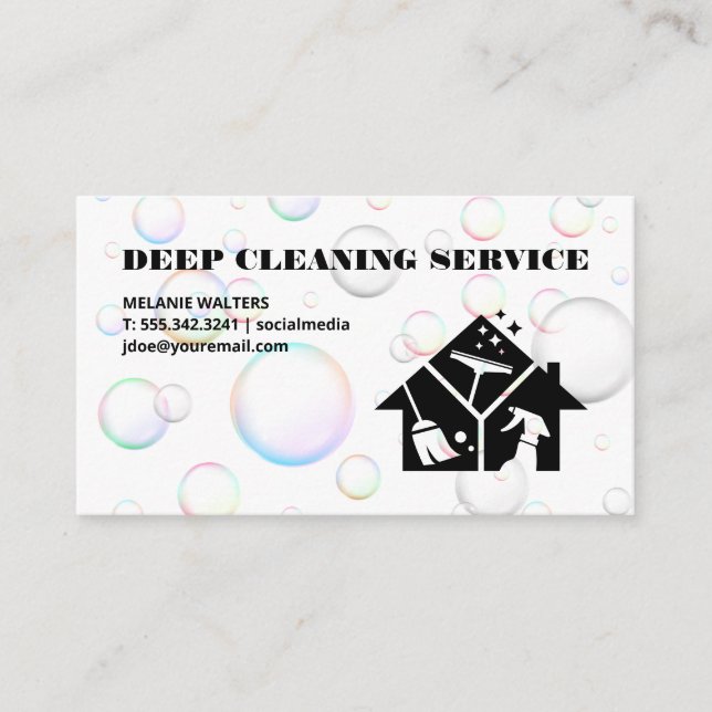 Carte De Visite Maid | Service de nettoyage | Bulles de savon (Devant)