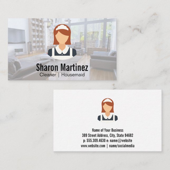 Carte De Visite Maid | Services à la maison | Logo Nettoyant (Devant / Derrière)
