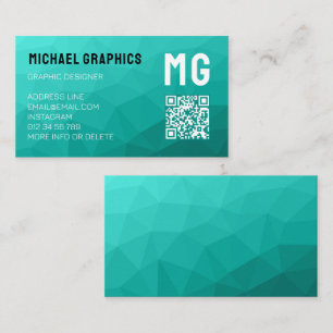 Carte De Visite Maille géométrique turquoise motif QR code Monogra
