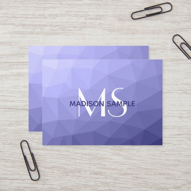 Carte De Visite Maille violet bleu gris foncé motif Monogramme (Devant/Arrière en situation)