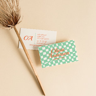 Carte De Visite Main colorée rétro tirée À damiers Super mignonne