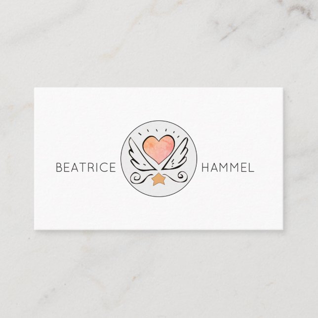 Carte De Visite Main Whimsical Tirée Coeur & Ailes (Devant)