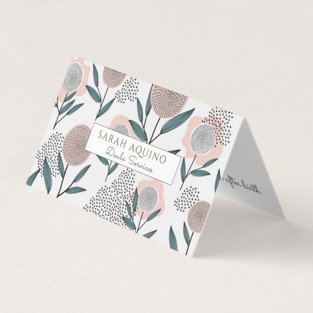Carte De Visite Main Whimsical Tirée Fleurs Muté Doula Midwoman (Devant)