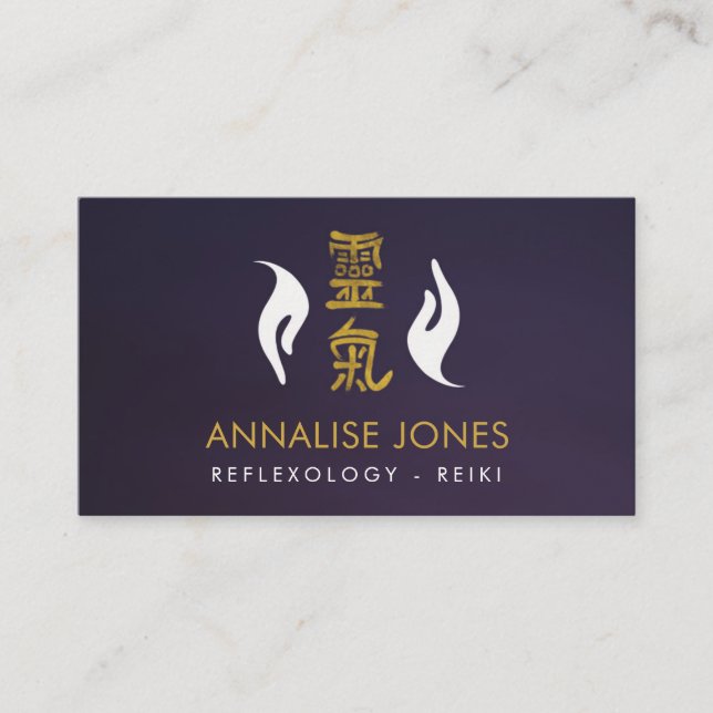 Carte De Visite Mains de Reiki et symboles curatifs d'or (Devant)