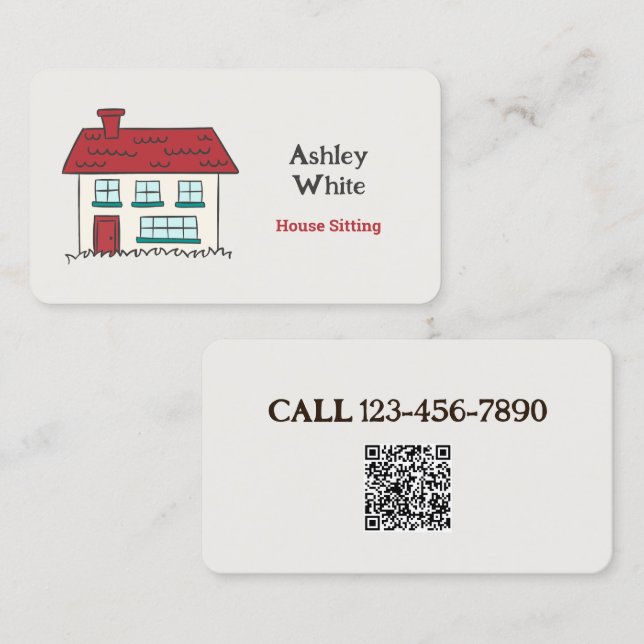 Carte De Visite Maison assise QR personnalisée (Devant / Derrière)