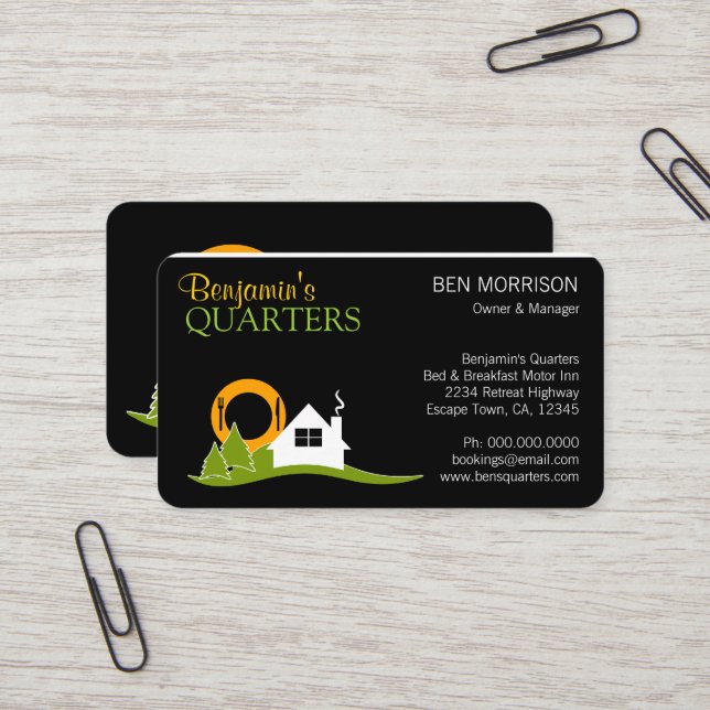 Carte De Visite Maison Blanche Bed and Breakfast noir B&B (Devant/Arrière en situation)