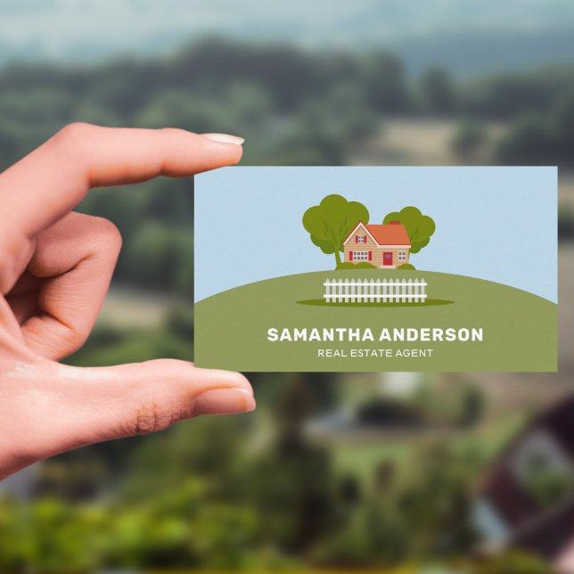 Carte De Visite Maison de dessin en campagne - Agent immobilier (Cartoon House in Countryside - Real Estate Agent Business Card)