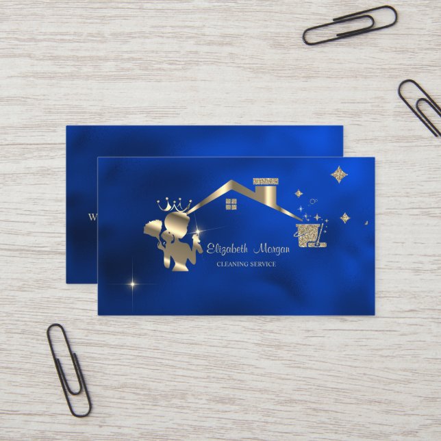 Carte De Visite Maison de ménage professionnelle Royal Blue (Devant/Arrière en situation)