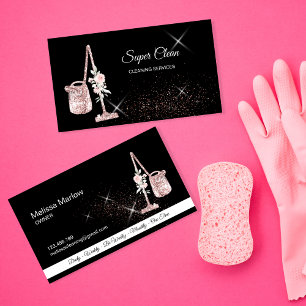 Carte De Visite Maison de nettoyage domestique Étincelle rose vid
