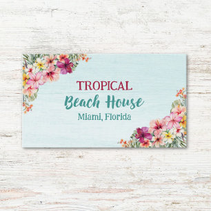 Carte De Visite Maison de plage florale rose tropicale à l'aquarel