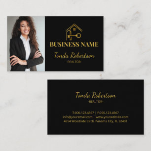 Carte De Visite Maison Élégante Clé en Or Realtor Professionnel