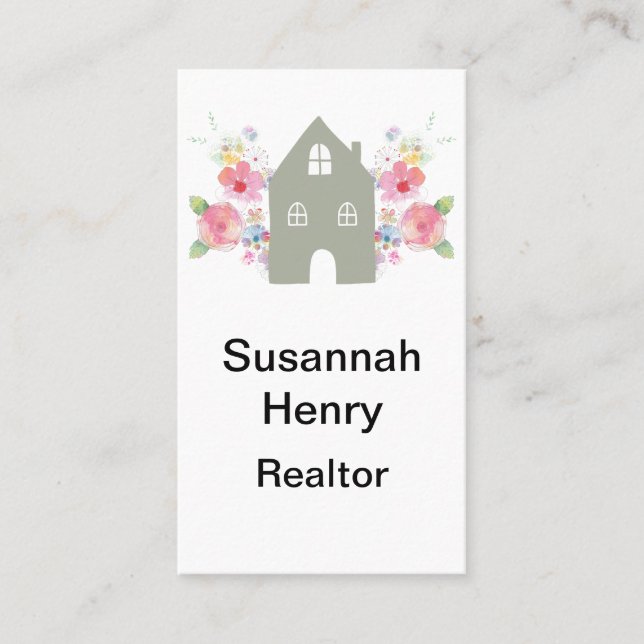 Carte De Visite Maison Nordique Floral Simple Realtor Housesitting (Devant)