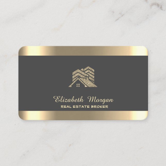 Carte De Visite Maison professionnelle Toit Immobilier Gris (Devant)