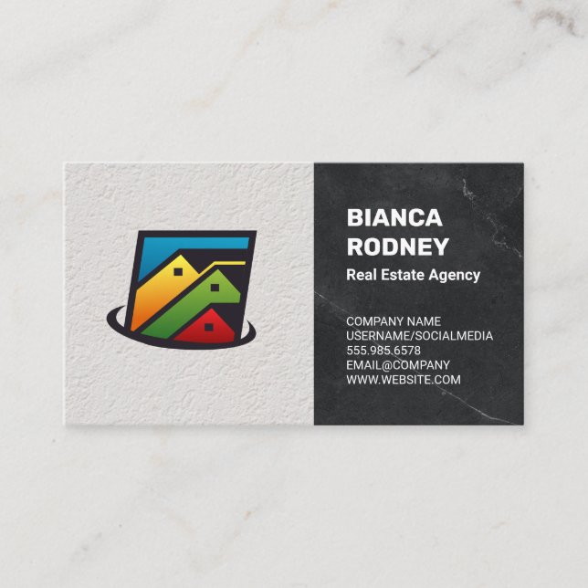 Carte De Visite Maisons de l'agence immobilière | Texture de marbr (Devant)