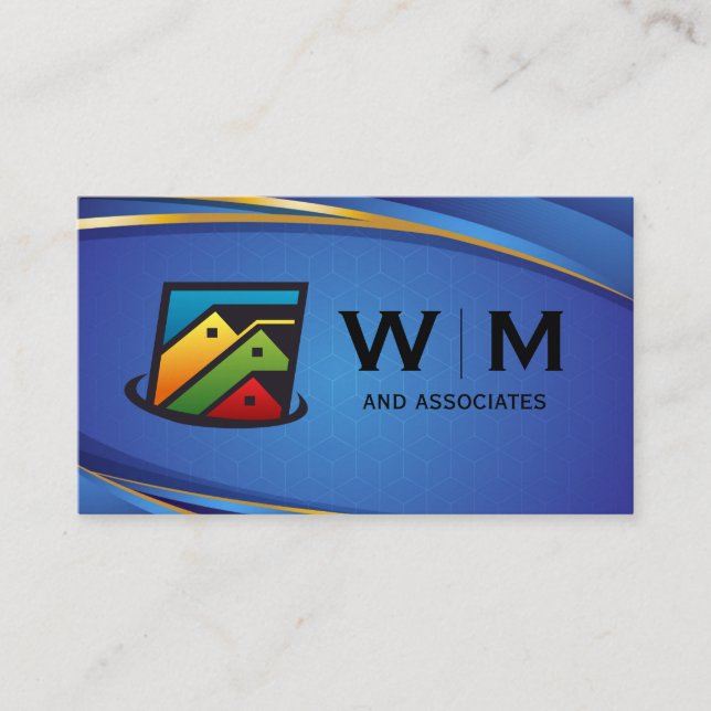 Carte De Visite Maisons immobilières | Arrière-plan bleu (Devant)