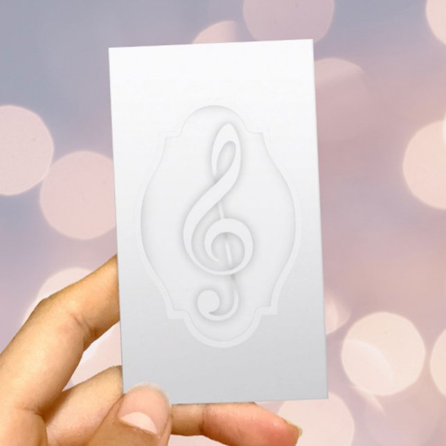 Carte De Visite Maître de musique Elegant blanc Treble Clef Musica (Créateur téléchargé)