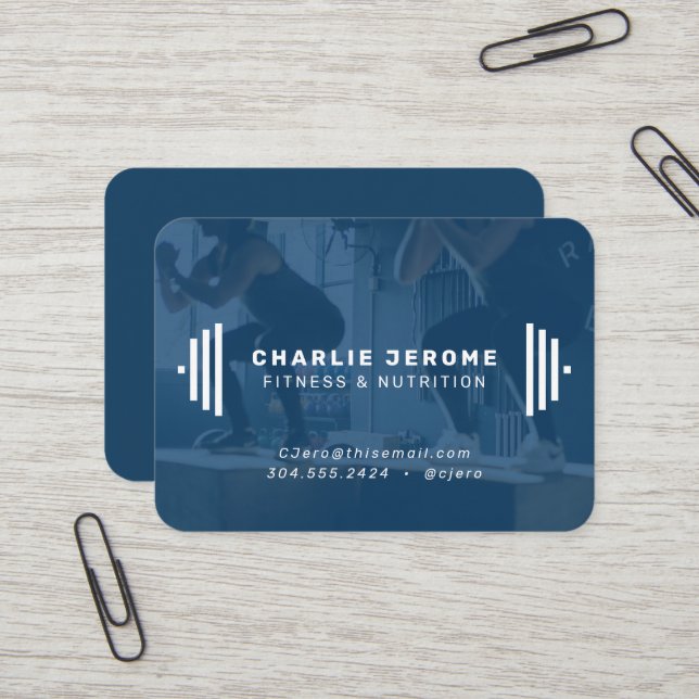 Carte De Visite Maîtrise de fitness moderne photo bleu marine (Devant/Arrière en situation)