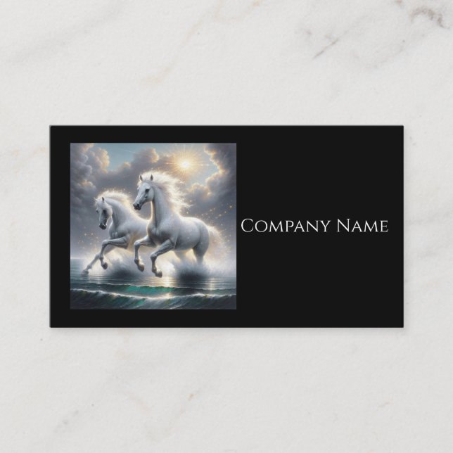 Carte De Visite Majestic Glitterie Chevaux blancs Paysage marin (Devant)