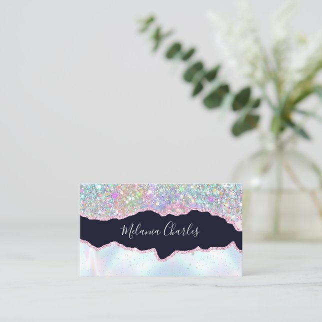 Carte De Visite Makeup Artist Holographic Glitter Iridescent Agate (Debout devant)