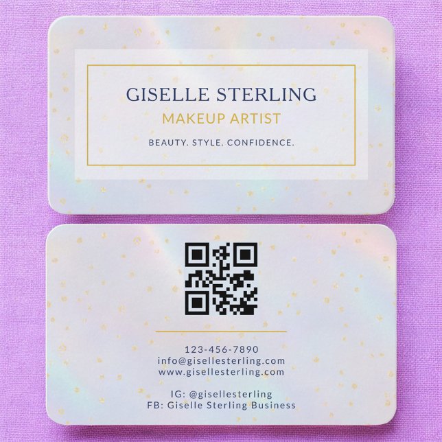Carte De Visite Makeup Artist Holographic QR Code (Créateur téléchargé)