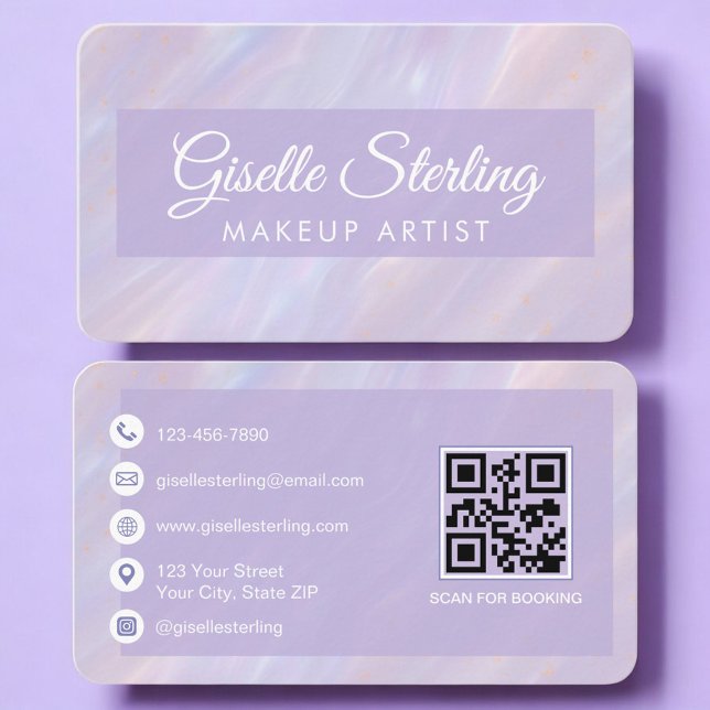 Carte De Visite Makeup Artist Iridescent QR Code Professional (Créateur téléchargé)