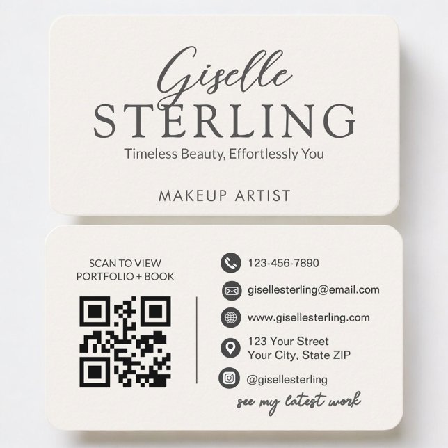 Carte De Visite Makeup Artist Neutral QR Code (Créateur téléchargé)
