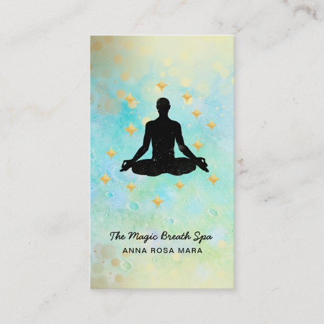 Carte De Visite ** Man Yoga Parties scintillant Méditation Or Mind (Devant)