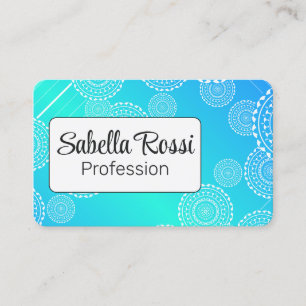 Carte De Visite Mandala blanc sur Aqua Blue Blé arc-en-ciel blanc