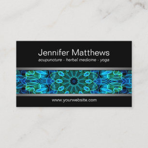 Carte De Visite Mandala bleu et vert moderne de gemmes
