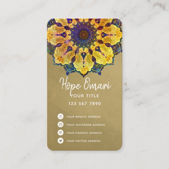 Carte De Visite Mandala Boho Doré (Devant)