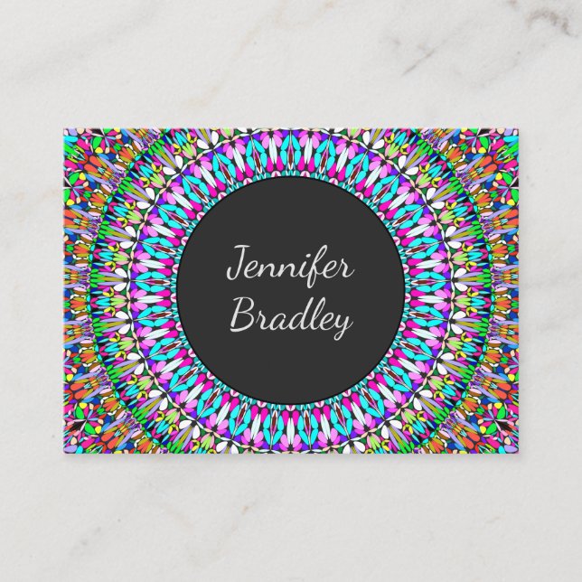 Carte De Visite Mandala coloré de fleur (Devant)