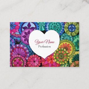Carte De Visite Mandala d'arc-en-ciel d'aquarelle avec le coeur