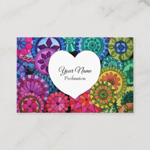 Carte De Visite Mandala d'arc-en-ciel d'aquarelle avec le coeur