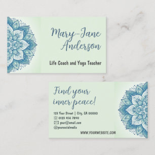 Carte De Visite Mandala Floral Design Yoga Studio Pastel Mint Turq