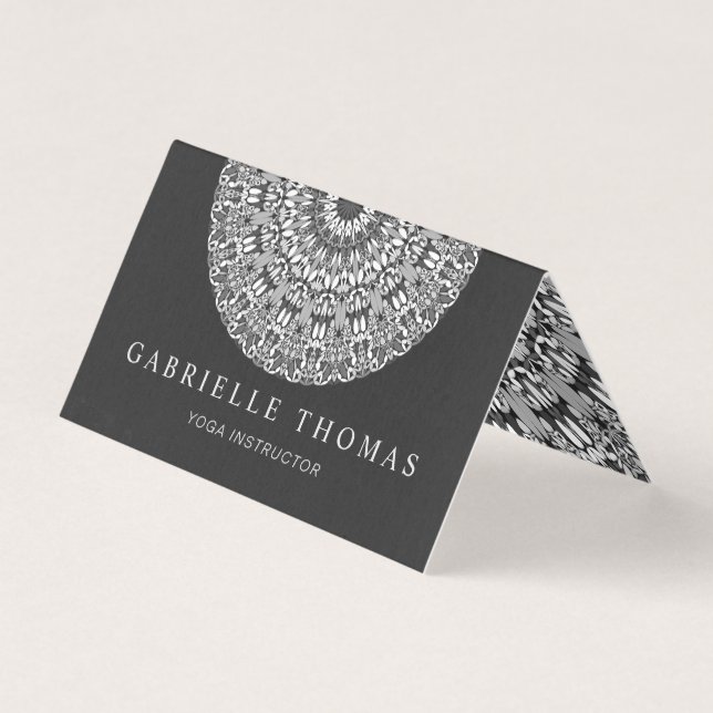 Carte De Visite Mandala floral noir et blanc (Devant)