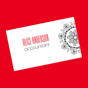 Carte De Visite Mandala moderne noir blanc floral simple élégant