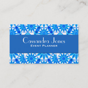 Carte De Visite Mandala motif, bleu cobalt, turquoise et blanche