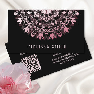 Carte De Visite Mandala noir rose brillant