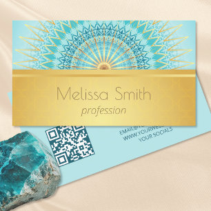 Carte De Visite Mandala QR Code Gold Turquoise