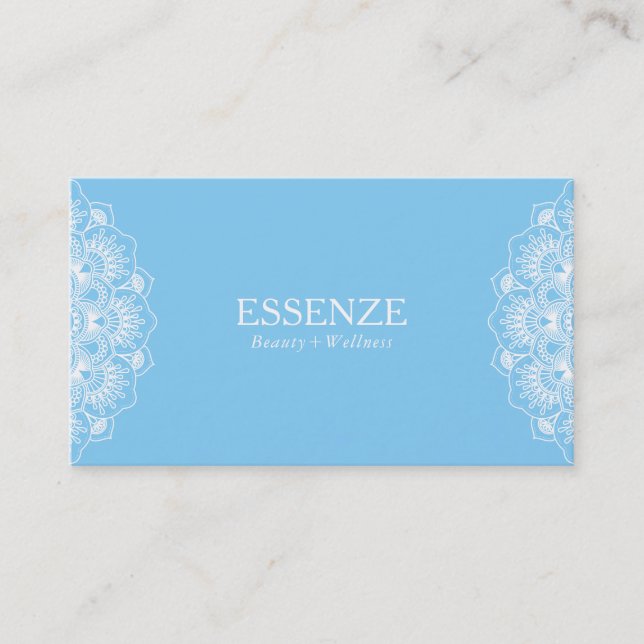Carte De Visite Mandala réversible floral bleu et blanc (Devant)