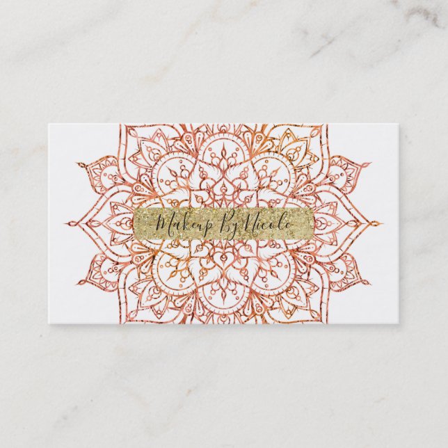Carte De Visite Mandala rose et orange sur Glam blanc (Devant)