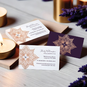 Carte De Visite Mandala rose Gold & Monogramme de prune violette f