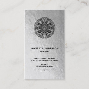 Carte de visite Mandala   Texture argent Faux
