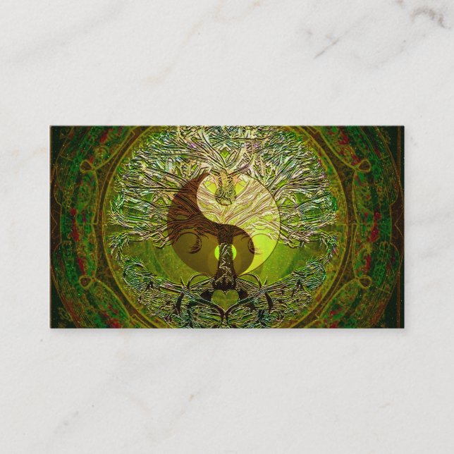 Carte De Visite Mandala vert de Yin Yang avec l'arbre de la vie (Devant)