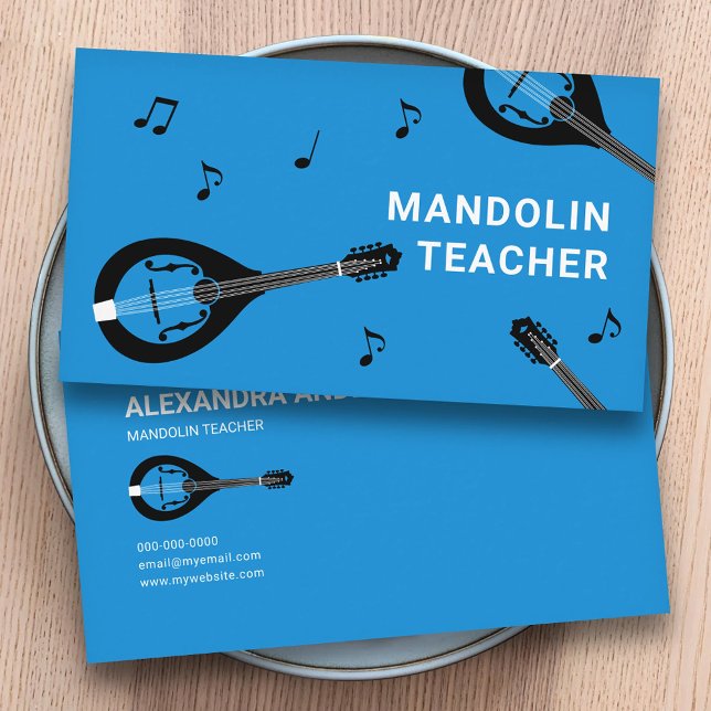 Carte De Visite Mandolin Teacher Blue (Mandolin Teacher Blue Business Card)
